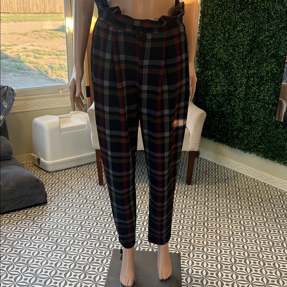 Shosho Plaid Ankle Pants in Black and Red